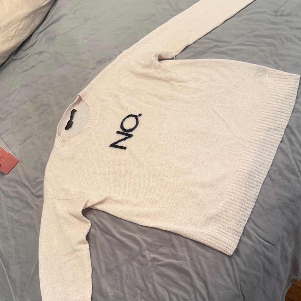 360 Cashmere Cream Sweater with Black Lettering